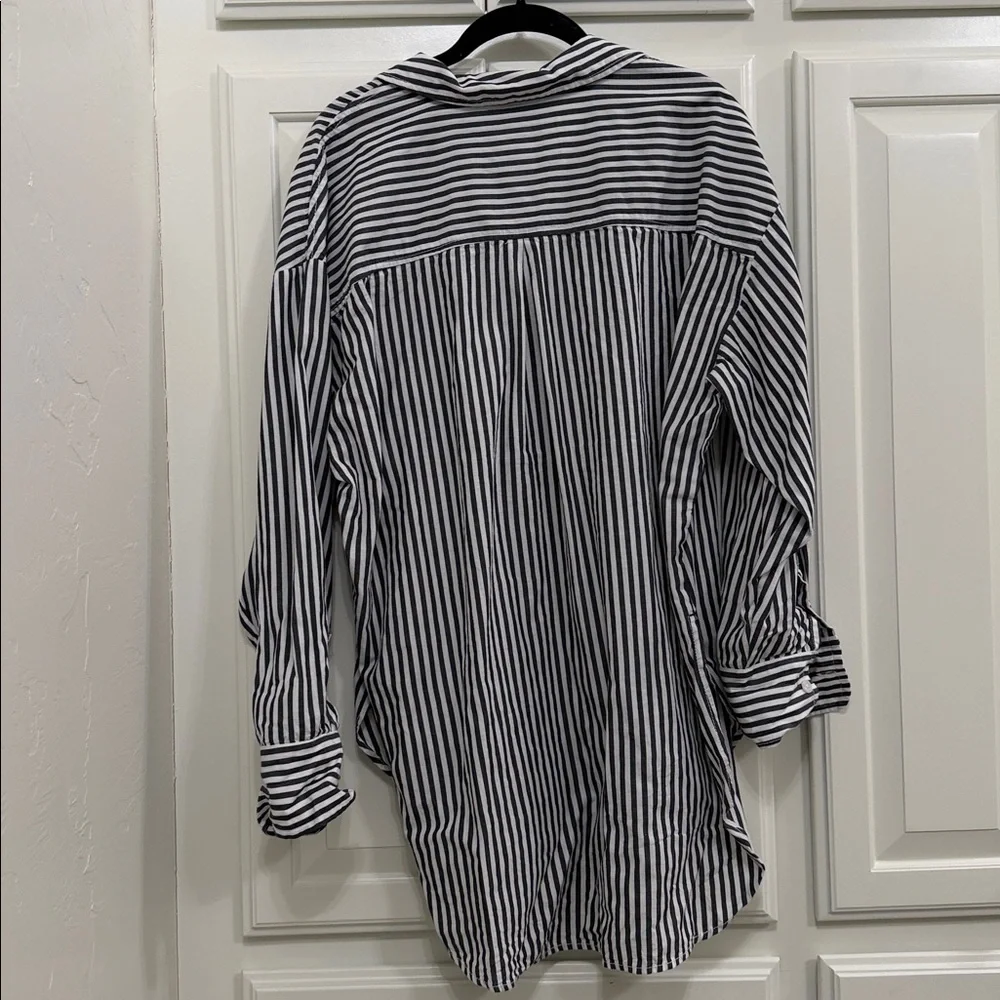Anthropologie Black & White Vertical Stripe Button-Down Shirt - Picture 3 of 3